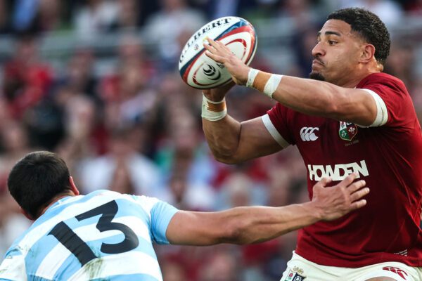 2025 British & Irish Lions Tour To Australia, Aviva Stadium, Dublin 20/6/2025
British & Irish Lions vs Argentina 
Lions’ Sione Tuipulotu tackled by Lucio Cinti Rodrigo Isgró of Argentina
Mandatory Credit ©INPHO/Billy Stickland