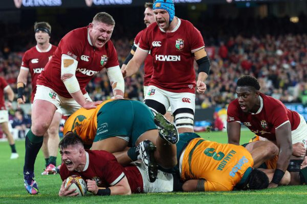 Qatar Airways 2025 British & Irish Lions Tour To Australia Second Test, Melbourne Cricket Ground, Melbourne, Australia 26/7/2025 
Australia Wallabies vs British & Irish Lions  
Lion's Dan Sheehan celebrates try score
Mandatory Credit ©INPHO/Billy Stickland
