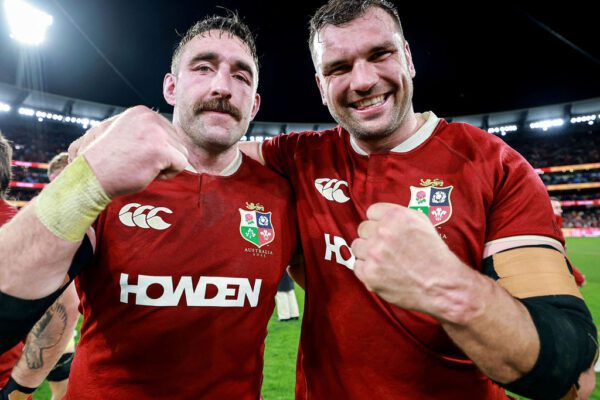 Qatar Airways 2025 British & Irish Lions Tour To Australia Second Test, Melbourne Cricket Ground, Melbourne, Australia 26/7/2025 
Australia Wallabies vs British & Irish Lions  
Lion's Jack Conan and Tadhg Beirne celebrate winning the match
Mandatory Credit ©INPHO/Dan Sheridan