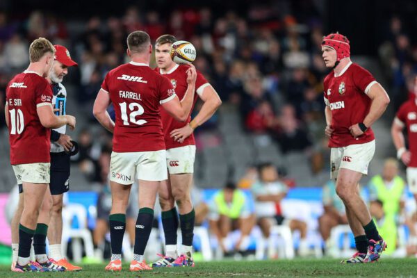 Qatar Airways 2025 British & Irish Lions Tour To Australia, Marvel Stadium, Melbourne, Australia 22/7/2025
First Nations & Pasifika XV vs British & Irish Lions
Lions Fin Smith, Owen Farrell, Garry Ringrose and Josh van der Flier
Mandatory Credit ©INPHO/James Crombie