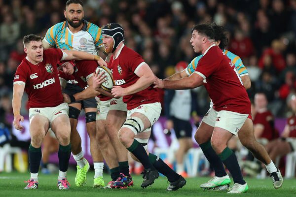 Qatar Airways 2025 British & Irish Lions Tour To Australia, Marvel Stadium, Melbourne, Australia 22/7/2025 
First Nations & Pasifika XV vs British & Irish Lions  
Lions’ Garry Ringrose, Josh van der Flier, Gregor Brown and Thomas Clarkson
Mandatory Credit ©INPHO/James Crombie