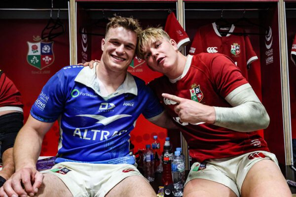 2025 British & Irish Lions Tour To Australia, Optus Stadium, Perth, Australia 28/6/2025 
British & Irish Lions vs Western Force  
Lion's Josh van der Flier and Henry Pollock  celebrate after the match
Mandatory Credit ©INPHO/Billy Sitckland