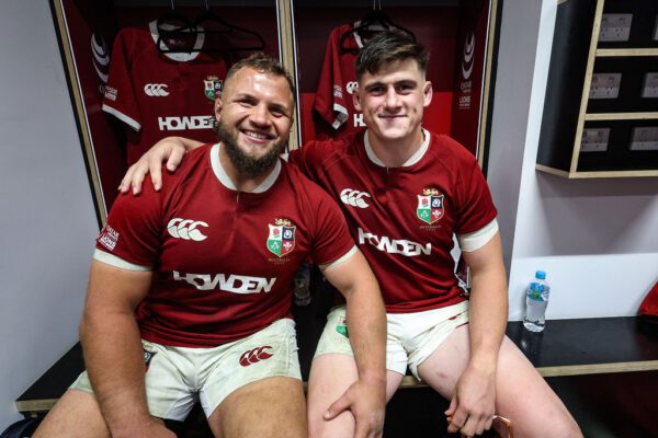 2025 British & Irish Lions Tour To Australia, Optus Stadium, Perth, Australia 28/6/2025 
British & Irish Lions vs Western Force  
Lion's Pierre Shoeman and Dan Sheehan  celebrate after the match
Mandatory Credit ©INPHO/Billy Sitckland